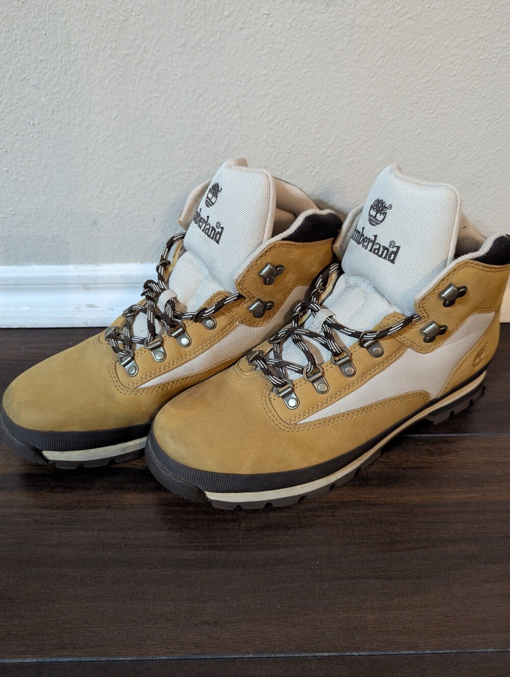Men's Timberland Euro Hiker Wheat Ivory Leather Hiking Lace-Up Boots Size 11